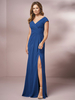 Robe mère col en V gaine sans manches plissée longueur au sol fendue bleu robes dinvité pour le mariage Cadeau pour maman