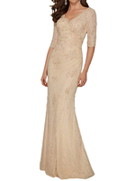 Robe Mère Col V Demi Manches Sirène Robes De Mariée Plissées Avec Train