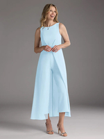 Robe mère de la mariée col bijou sans manches deux pièces plissée longueur thé robes dinvitées pour mariage