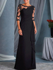 Robe mère de la mariée noir en mousseline de soie moulante longues robes d