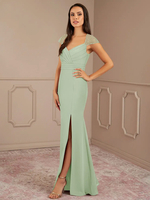 Robe mère de la sirène plissée col en V manches courtes robes d\