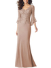 Robe mère de mariée col V manche bouffante au sol