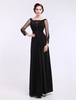 Robe mère de mariée noire A-ligne en polyester avec strass longueur plancher Milanoo