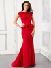 Robe mère de mariée rouge en satin col rond zip sur dos à traîne courte robe d\
