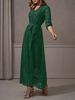 Robe mère de mariée verte col bijou manches mi-longues une ligne dentelle longueur cheville robes dinvité pour mariage