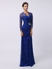 Robe mère de mariés A-ligne dentelle bleu roi avec strass