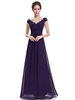 Robe mère de mariés A-ligne en chiffon col V avec perles longueur plancher