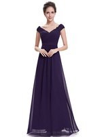 Robe mère de mariés A-ligne en chiffon col V avec perles longueur plancher