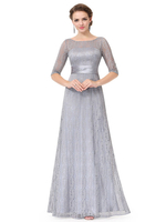 Robe mère de mariés A-ligne en satin mat col rond plissé longueur plancher