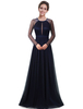 Robe mère de mariés A-ligne en tulle bleu royal col rond avec perles longueur plancher
