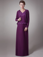 Robe mère de mariés brodée en satin pourpre de col V