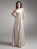 Robe mère de mariés champagne à une épaule avec perle Robes pour les invités de mariage