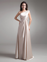 Robe mère de mariés champagne à une épaule avec perle Robes pour les invités de mariage