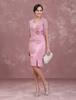 Robe mère de mariés fourreau Tissu de satin Cameo Rose col V plissé longueur genou