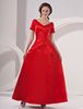 Robe mère de mariés plissée rouge de col V longueur cheville