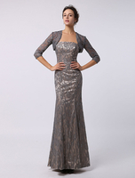 Robe mère de mariés sirène dentelle gris bustier Milanoo