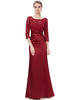 Robe mère de mariés sirène en satin de soie stretch col rond avec dentelle longueur plancher