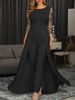 Robe mère noire col bijou manches 3/4 gaine appliques robes dinvité de mariage