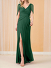 Robe mère verte col en V sans manches sirène plissée longues robes dinvité de mariage