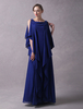robe énigmatique de soirée A-ligne en chiffon bleu royal avec perles col bateau longueur plancher