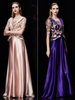 robe énigmatique de soirée A-ligne en tulle avec ceinture col V longueur plancher