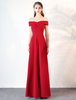 robe énigmatique de soirée A-ligne Tissu de satin bordeaux col bateau longueur plancher