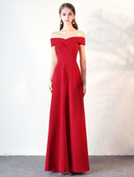 robe énigmatique de soirée A-ligne Tissu de satin bordeaux col bateau longueur plancher