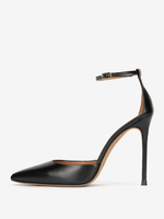 Robe noire à talons hauts bout pointu talon aiguille bride à la cheville escarpins