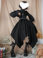 Robe Noire Gothique Lolita Jsk Robe Chic Sans Manches Prince Florale Jupe Lolita