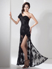 Robe noire élégante de soirée fourreau en taffetas avec perles à une épaule longueur plancher Milanoo