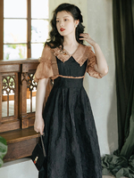 Robe Noire Lolita OP à volants Robes Lolita Une Pièce