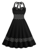 Robe noire vintage des années 1950 à pois avec licou et dos nu