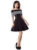 Robe noire vintage des années 1950 robe de soirée des femmes hors épaule rayures bouton avant Swing Robes