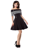 Robe noire vintage des années 1950 robe de soirée des femmes hors épaule rayures bouton avant Swing Robes