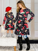 Robe Noël Imprimé Courte à Col Rond avec Manches Longues Coupe Cintrée Robe T-shirt