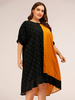 Robe orange noire grande taille col bijou manches courtes robe dété décontractée en polyester bicolore