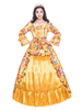 Robe Orange Retro Costumes Noeuds Volants Satin Style Victorien Imprimé Fleur Robe Femmes Vêtements Vintage Déguisements Halloween