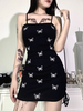 Robe papillon gothique pour femmes Robe rétro moulante en coton sexy noire