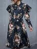 Robe patineuse à encolure en V avec nœuds imprimés Robe évasée classique