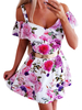 Robe patineuse à fleurs Manches courtes Robe imprimée ajustée et évasée à volants