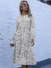 Robe patineuse blanche à col bijou manches longues imprimé floral robe évasée classique