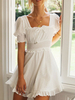 Robe patineuse blanche Woemn encolure carrée à lacets robe dété courte