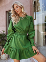 Robe Patineuse Courte Femme à Col Rond avec Manches Longues Amples Coupe Cintrée Unicolore Robe Femme