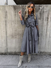 Robe Patineuse en Denim Longue Femme à Col Revers avec Manches Longues Coupe Cintrée à Lacets Bas Evasée Unicolore Robe Eté Sexy