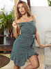Robe Patineuse Motif à Carreaux Bretelles Polyester Cou Vert Robe Ajustée Et Évasée Sans Manches