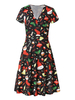 Robe patineuse noire à manches courtes imprimée rétro évasée