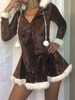 Robe Patineuse Noël à Capuche avec Manches Longues Coupe Cintrée Unicolore