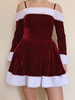 Robe Patineuse Noël à Col Décolleté avec Manches Longues Coupe Cintrée Unicolore
