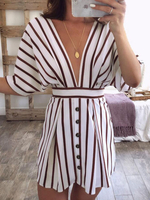 Robe patineuse rayée à demi-manches Robe évasée à dossier bas et dossier plongeant