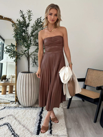 Robe plissée en similicuir sans bretelles en PU pour femme 2025